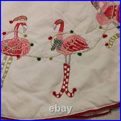 Sigrid Olsen Christmas Tree Skirt 52 Embroidered Florida Flamingos Santa Hats