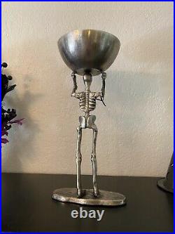 Silver Metal 19 Skeleton Holding Bowl Serving Figure Halloween Haunted House