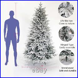 Snow Flocked Christmas Tree 7ft Artificial Hinged Pine with White Realistic Tips