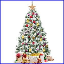 Snow Flocked Christmas Tree Artificial Pine Holiday Festive Hinged Unlit 6Ft New