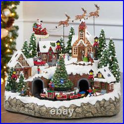 Snowy Holiday Village Centerpiece with Lights and Music