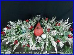 Solar light+Cardinal Christmas Cemetery Double Headstone Saddle+Vase Bushes