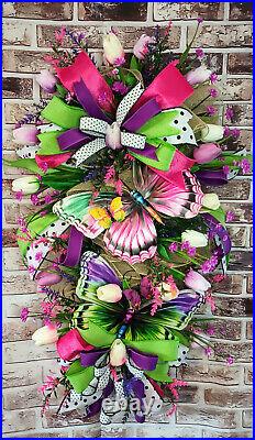 Spring Tulip Swag for Front Door, Spring Wreath, Butterfly Swag, Tulip Swag