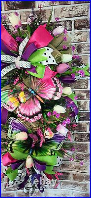 Spring Tulip Swag for Front Door, Spring Wreath, Butterfly Swag, Tulip Swag