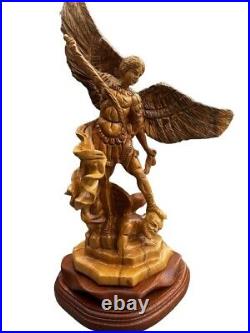 St. Michael The Archangel Defeating Satan Statue Wooden Hand Carved, 17 Large