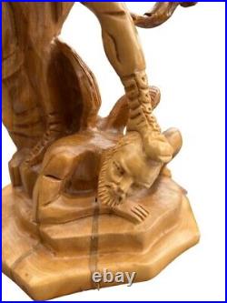 St. Michael The Archangel Defeating Satan Statue Wooden Hand Carved, 17 Large