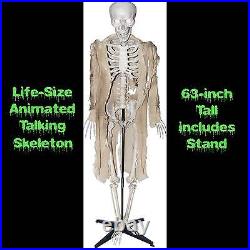Standing Life Size ANIMATED TALKING HUMAN SKELETON Halloween Haunted House Prop