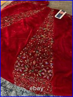 Sudha Pennathur XL Crimsom & Gold Thread Embroided / Hand Beaded Tree Skirt