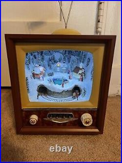 TV with Revolving Train in Winter Village Light Up Musical Christmas Figurine