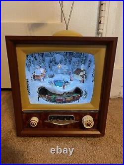 TV with Revolving Train in Winter Village Light Up Musical Christmas Figurine