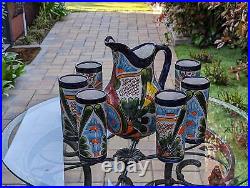 Talavera Ceramic Pitcher & Six Glasses, Handmade Talavera Pottery, Ceramic