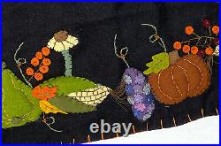 Thanksgiving Table Runner Wool Embroidered Cornucopia, Pumpkins Fall Autumn