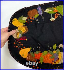 Thanksgiving Table Runner Wool Embroidered Cornucopia, Pumpkins Fall Autumn