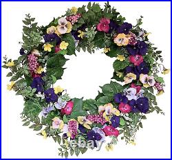 The Wreath Depot Chatham Pansy Spring Door Wreath 24 Inch, Handcrafted Full Faux