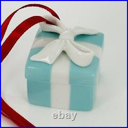 Tiffany Blue Gift Box and Bow Christmas Holiday Ornament Bone China Porcelain