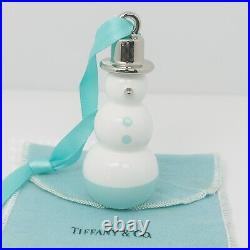 Tiffany & Co Snowman Holiday Ornament NEW White Gold Blue in Bone China