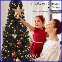 Topbuy 6ft Pre-lit Christmas Halloween Tree Hinged Artificial Pencil Tree with