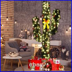 Topbuy 7' Artificial Cactus Christmas Tree Pre-Lit Fiber With LED Lights