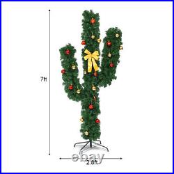 Topbuy 7' Artificial Cactus Christmas Tree Pre-Lit Fiber With LED Lights