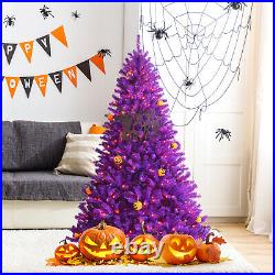 Topbuy Artificial Purple Christmas Tree, Prelit Purple Halloween Tree with Orange