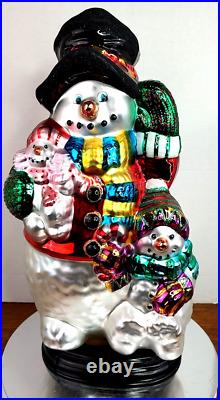 Traditions Hand Blown Glass 18T wood Base Christmas Snowman & Family Figure