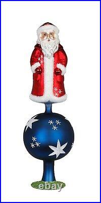 USA Santa's Stars Finial Tree Topper Glass Ornament Inge Made in Germany NEW