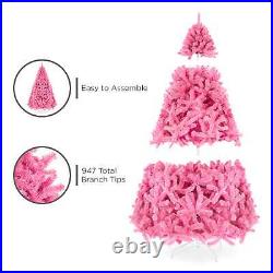 Unlit Christmas Tree 6' Pink Artificial Fir Hinged Construction With Stand New
