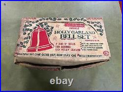 VTG 1950s Illuminated Twinkle Holly Garland Bell Set Christmas Decor in Orig Box