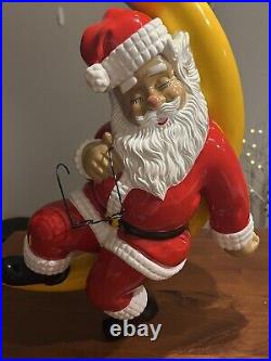 VTG BIG Santa On The Moon XMAS Fiberglass Blow Mold Barcana Holiday Collectible