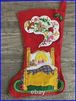 VTG Bucilla VISIONS OF SUGAR PLUM Dream Handmade Christmas Felt Stocking 3374