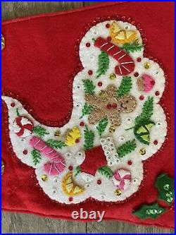 VTG Bucilla VISIONS OF SUGAR PLUM Dream Handmade Christmas Felt Stocking 3374