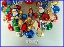 VTG CHRISTMAS ORNAMENT WREATH Mercury Glass Ornaments 16 Blue Red, Green, Gold