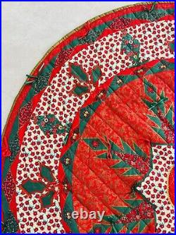 VTG Christmas Quilted Tree Skirt Patchwork 55.5D Red Green White /Handmade