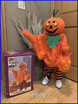 VTG Halloween 36 Porch Kids Pumpkin Jack-O'-Lantern Standing Posable BoxEUC