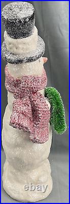 Valerie Parr Hill 20 Glistening Glitter Snowman Figurine Top hat Scarf Wreath