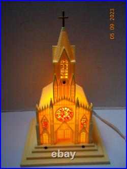 Vintage 1950s Christmas LIGHTED MUSICAL CHURCH 10t. By RAYLITE-USA- Works Great