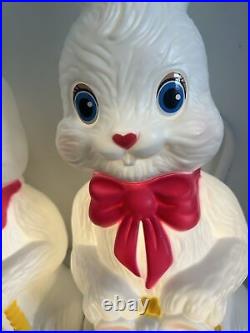 Vintage 1995 Empire Easter Bunny Rabbit Blow Mold With Basket & Baby Bunny X 2