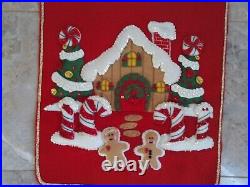 Vintage 3- D HANDMADE Felt Sequins Christmas Gingerbread Table Runner 40x14