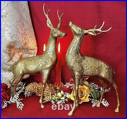 Vintage Brass Reindeer Male Bucks Christmas Rustic Gold Deer Cabin Holiday #721