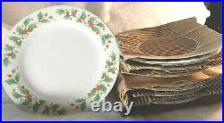 Vintage Christmas Holly Berry Fine China Pearl NOEL 44 Pieces- plate, dish, bowl