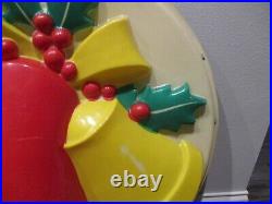 Vintage Christmas Plastic Lighted Bells Holly Berries Blow Mold Rare