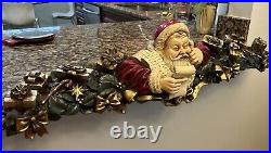 Vintage Christmas Santa Mantel Mantle 5 Stocking Holder Resin Plaster 35 Long