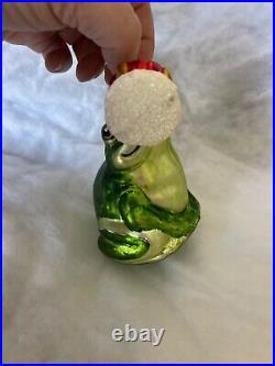 Vintage Christopher Radko Glass Ornament 2 Pc Frog With Prince Hat Christmas