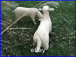 Vintage Folk Art Life Size Wooden Nativity Sheep Pair French Style Detailed