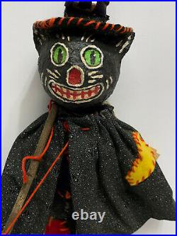 Vintage HALLOWEEN CAT WITCH Primitive Folk Art HANDMADE Doll JOE SPENCER Style
