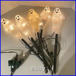Vintage Halloween Ghosts Stakes Set of 5 Light-Up Plastic Blow Molds RARE