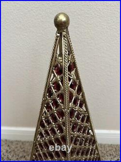 Vintage Jeweled Brass 4 Sided Table Top Pyramid Tree 17.5 Christmas Tree Rare