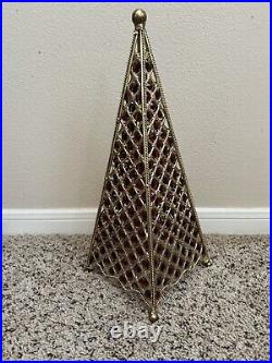 Vintage Jeweled Brass 4 Sided Table Top Pyramid Tree 17.5 Christmas Tree Rare