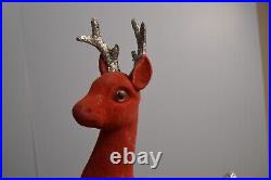 Vintage MCM Santa Clause Rubber Face & Large Felt Reindeer Japan Stocking Kitsch