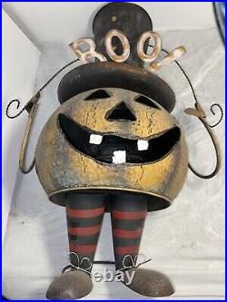 Vintage Metal Boo Pumpkin Halloween Decoration Huge Bouncy Jack-O-Lantern Figure